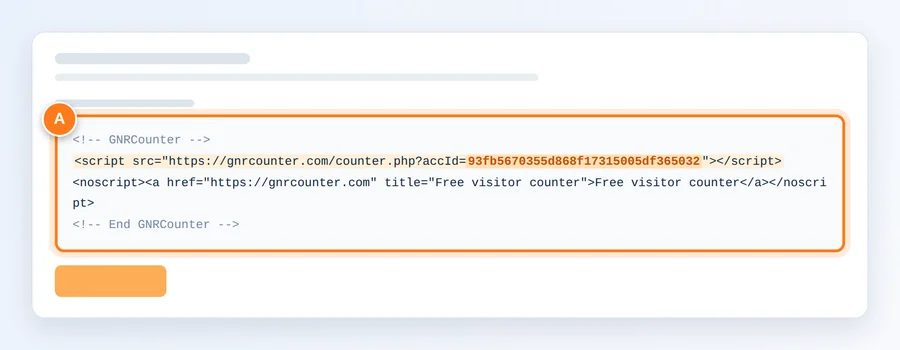 El cuadro de código resaltado en la página de resultado del contador