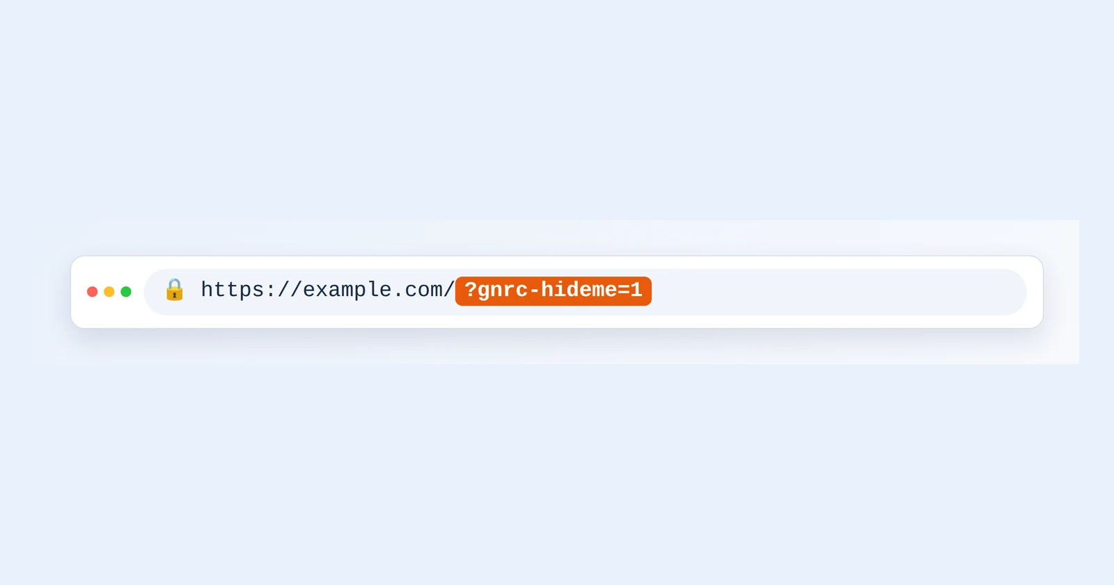 Una barra de direcciones del navegador con ?gnrc-hideme=1 al final de una dirección web